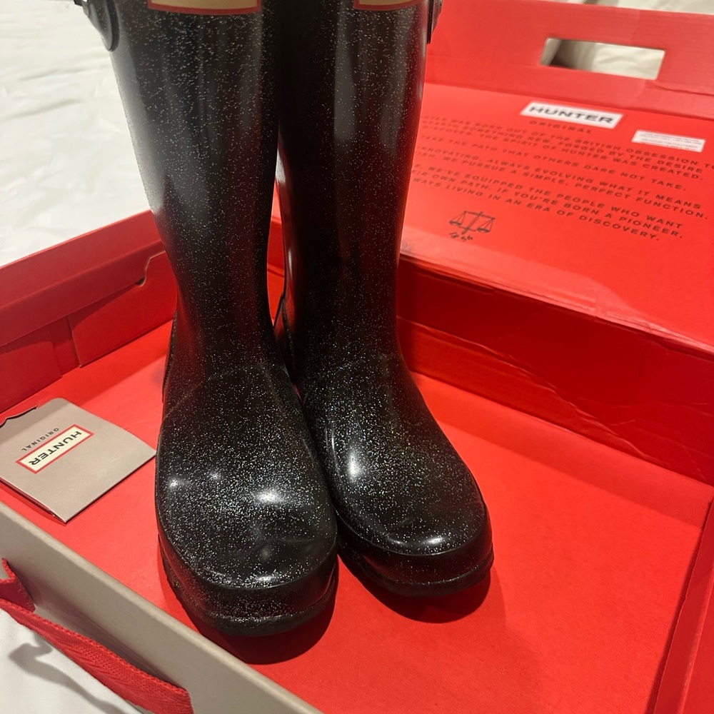 Hunter Kids' Glitter Black Boots